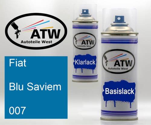 Fiat, Blu Saviem, 007: 400ml Sprühdose + 400ml Klarlack - Set, von ATW Autoteile West.